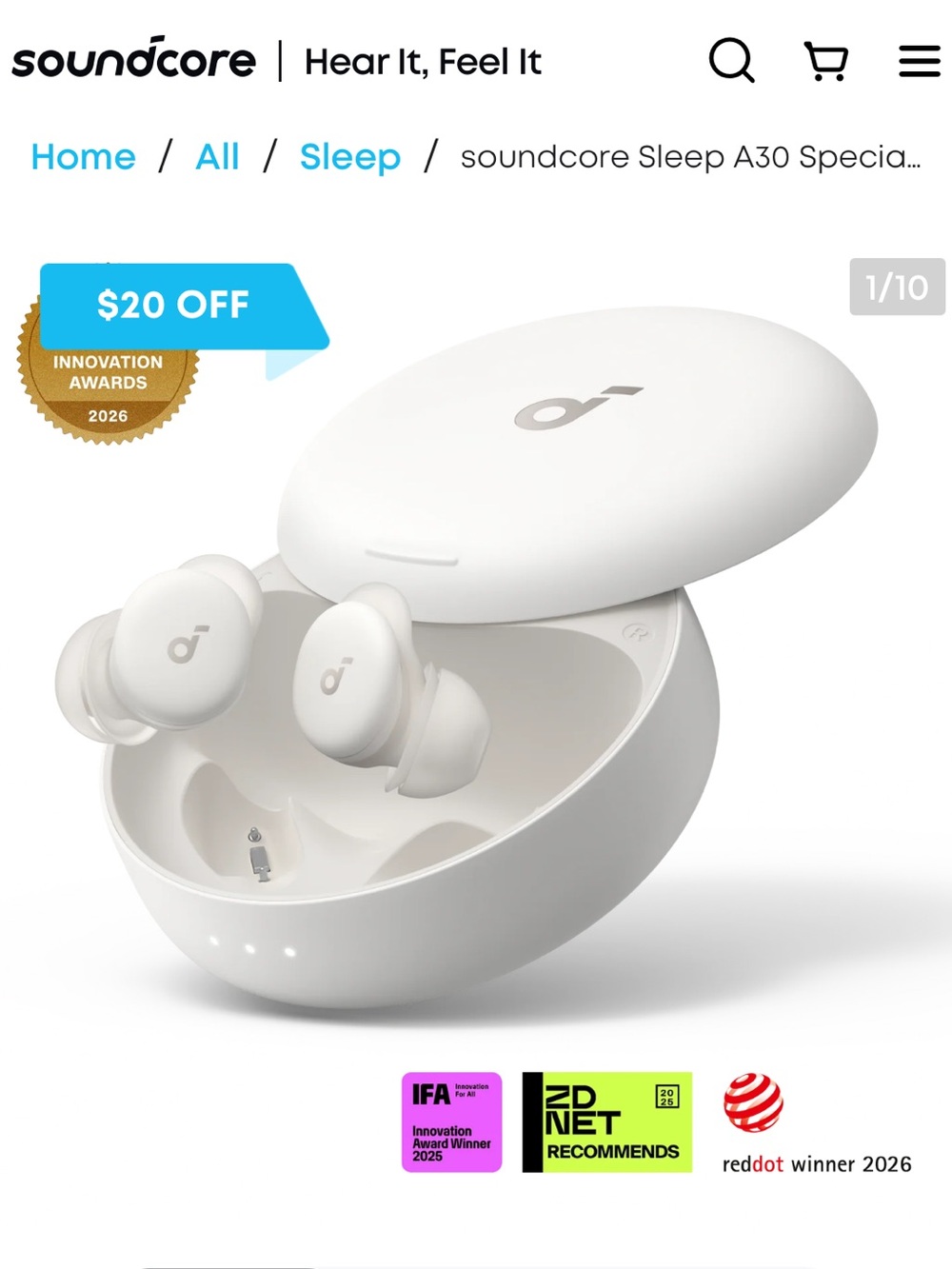 Anker Soundcore A30 Moonlit White Wireless Earbuds with Charging Case